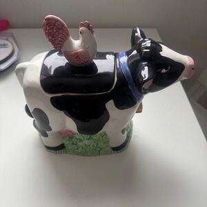 Vintage Midwest Importers of Cannon Falls Ceramic Cow Cookie Jar with Chicken.